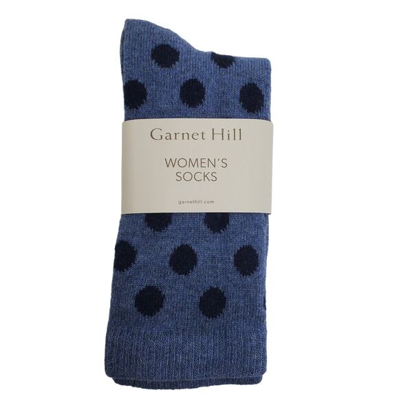 New Garnet Hill Dot Socks 9-11 Warm Cozy Cashmere Blend Crew Blue Navy Holiday - Picture 2 of 6
